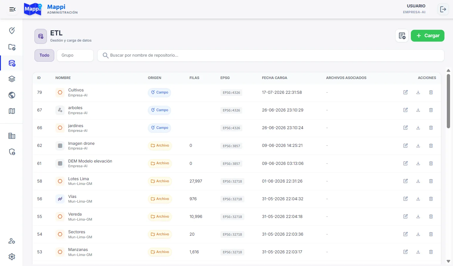 Repositorio de archivos y pipeline ETL en Mappi Admin