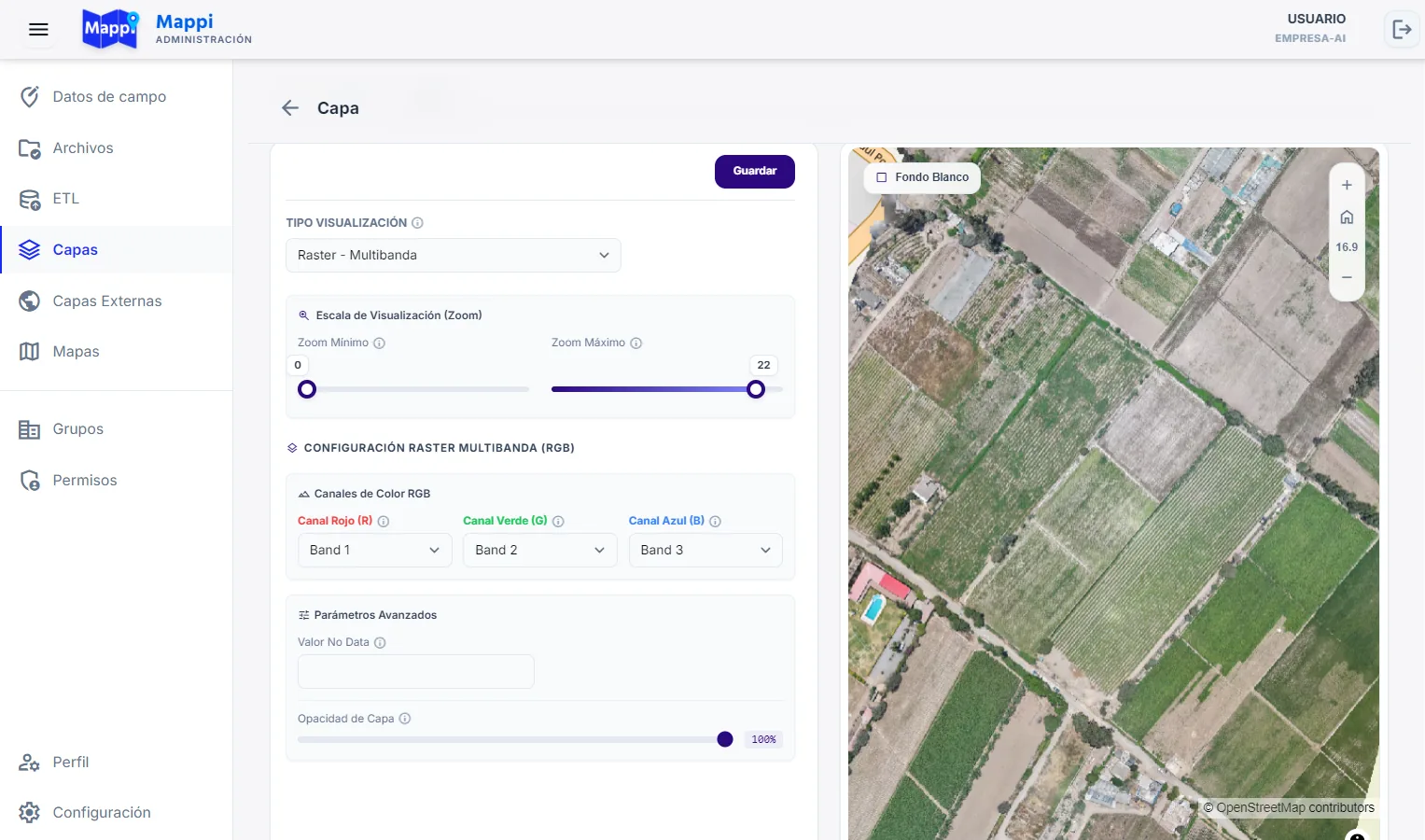 Proyectos de mapas y capas en Mappi Admin