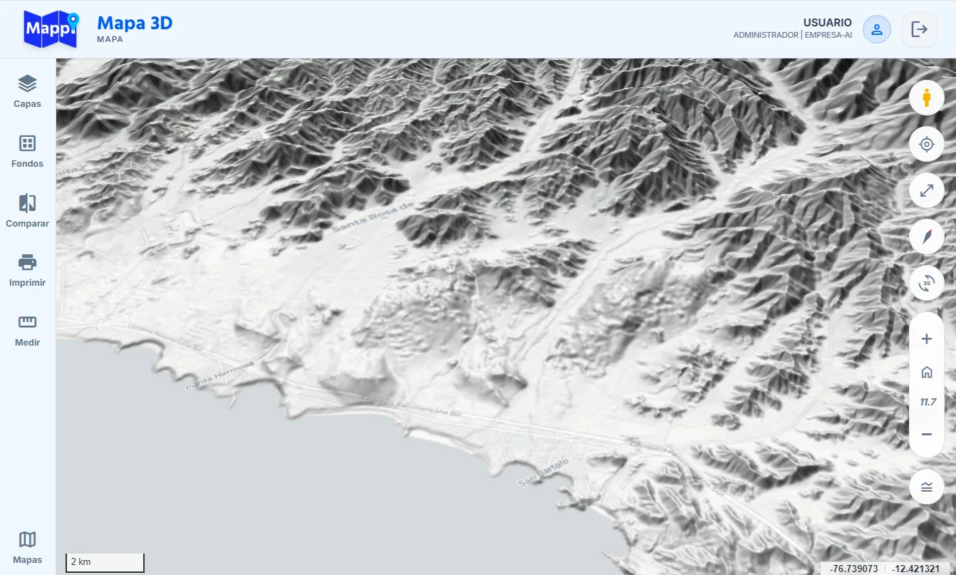 Vista 3D de Relieve y Modelado de Terreno