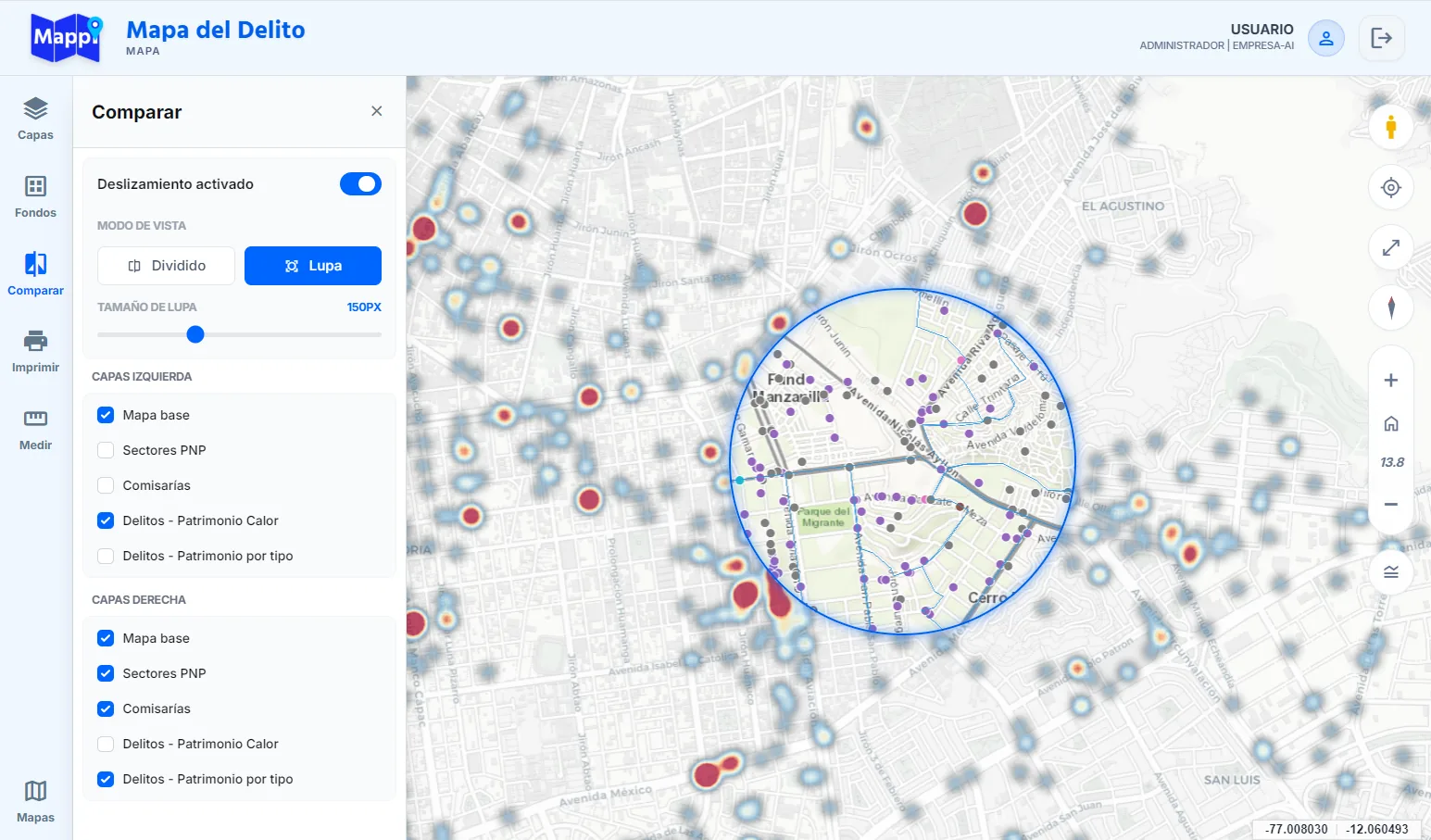 Comparador de Mapas en modo Swipe y Spyglass