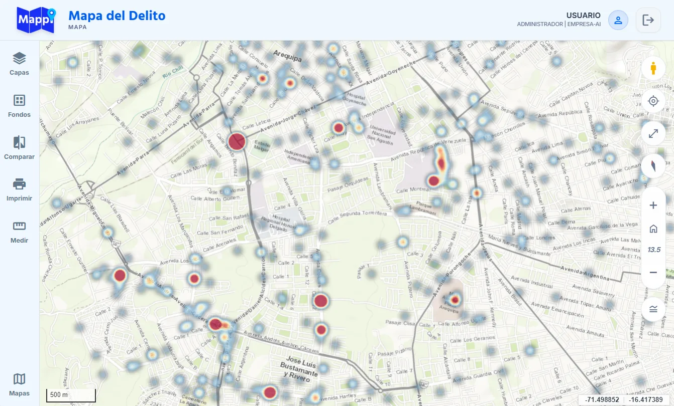 Mapa de calor de delincuencia en Mappi